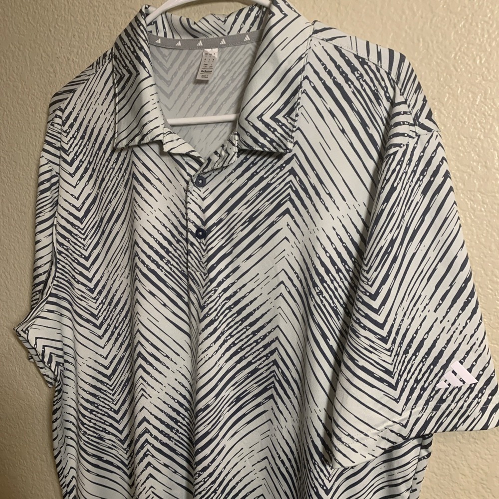 Adidas Men's All Over Geometric Print POLO GOLF Large Blue Print / Gray
